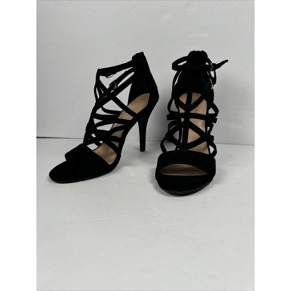 Lauren Conrad Black‎ Stappy open-toed shoes size 6.5 Stiletto Heels Back Zip